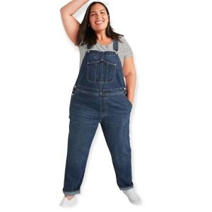 Old Navy Slouchy straight workwear dark wash jean overalls